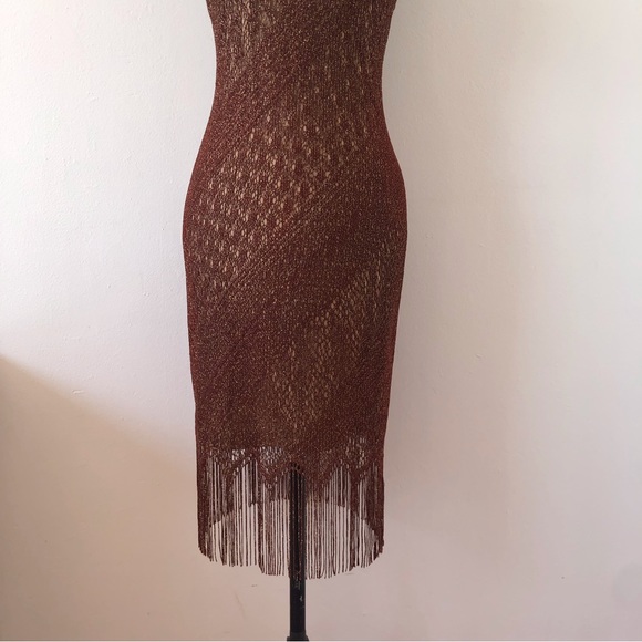 VTG 90s Y2K Forever 21 brown crochet fringe hem dress - Picture 6 of 12
